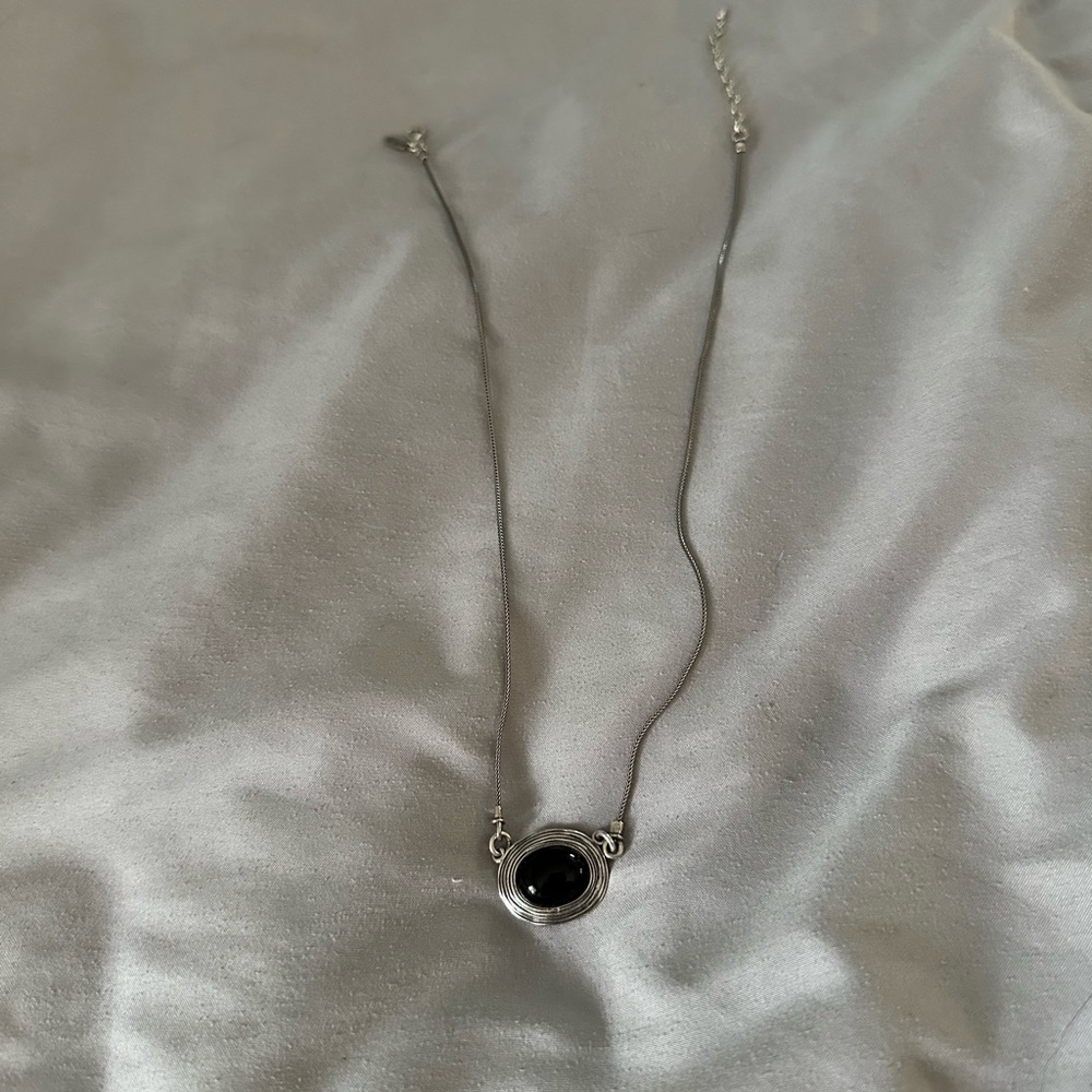 Minimalist Silver and Black Necklace with Stone Pendant